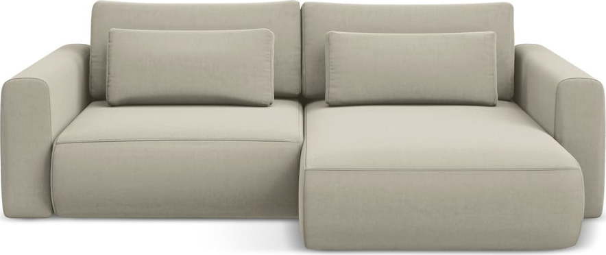 Béžová sametová rozkládací/s úložným prostorem rohová pohovka (pravý roh/s lenoškou) Kapua – Makamii Makamii