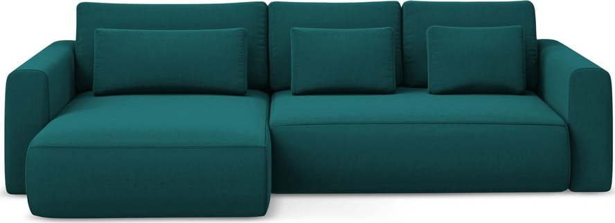 Tyrkysová sametová rozkládací/s úložným prostorem rohová pohovka (levý roh/s lenoškou) Kapua – Makamii Makamii