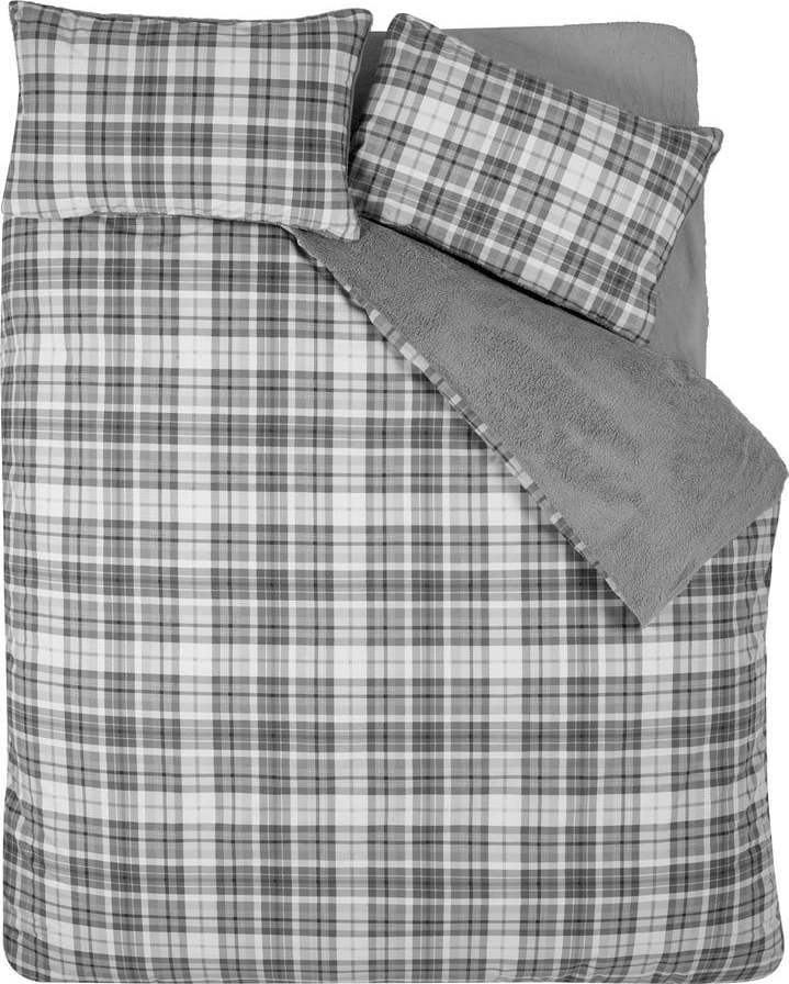 Šedé povlečení na jednolůžko s beránkem 135x200 cm Cosy Sherpa Check – Catherine Lansfield Catherine Lansfield