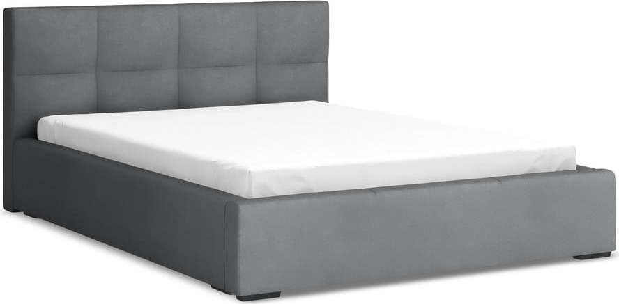 Tmavě šedá sametová čalouněná dvoulůžková postel s úložným prostorem s roštem 140x200 cm Hiko – Makamii Makamii