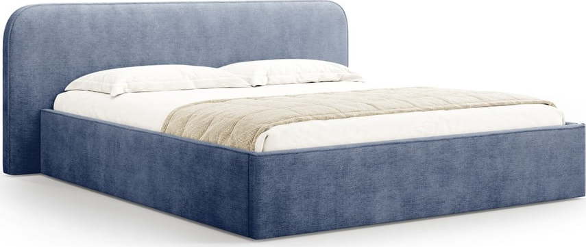 Tmavě modrá čalouněná dvoulůžková postel s úložným prostorem s roštem 140x200 cm Elizabeth – Micadoni Micadoni