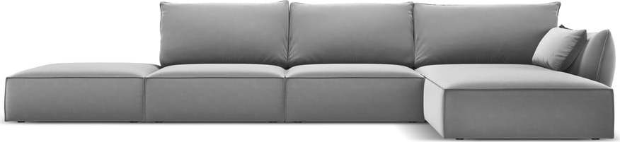 Světle šedá sametová rohová pohovka (pravý roh/s lenoškou) Vanda – Mazzini Sofas Mazzini Sofas