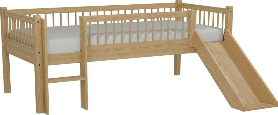 Vyvýšená dětská postel z bukového dřeva s klouzačkou s roštem 90x200 cm v přírodní barvě Forrest – Vipack Vipack