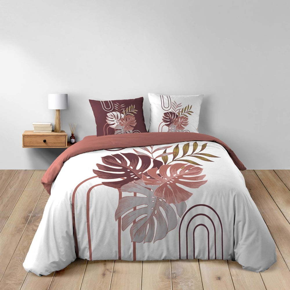 Bílé/růžové bavlněné povlečení na dvoulůžko/prodloužené 240x220 cm Astria – douceur d'intérieur Douceur d intérieur