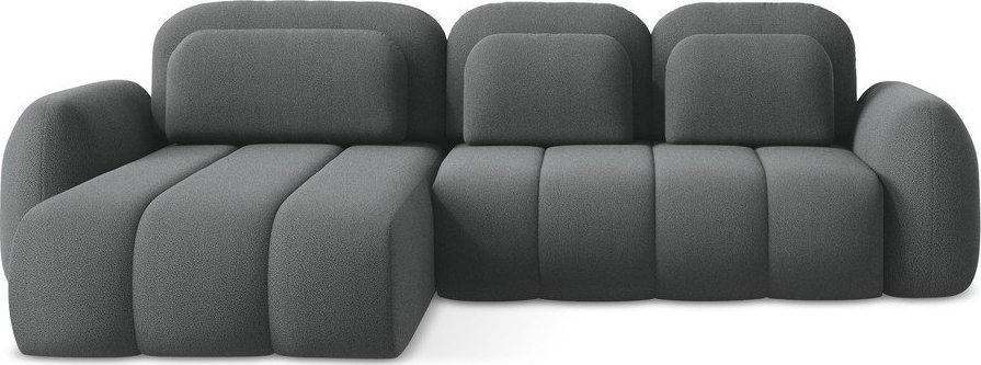 Tmavě šedá rozkládací/s úložným prostorem rohová pohovka z textilie bouclé (levý roh/s lenoškou) Pele – Makamii Makamii