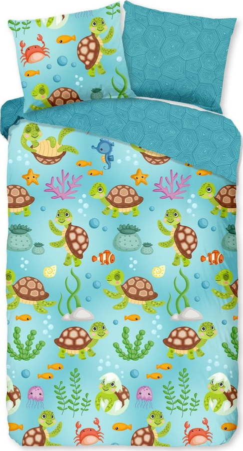 Modré bavlněné dětské povlečení na jednolůžko/prodloužené 140x220 cm Turtles – Good Morning GOOD MORNING