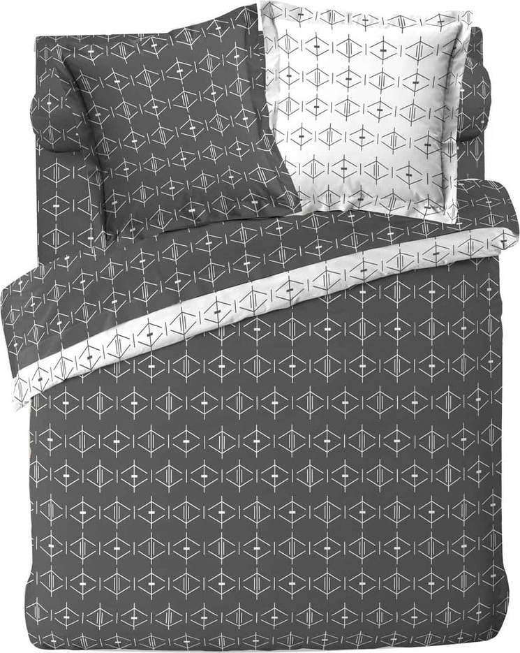 Bílý/tmavě šedý bavlněný povlak na peřinu na dvoulůžko/prodloužený 240x220 cm Aristide – douceur d'intérieur Douceur d intérieur