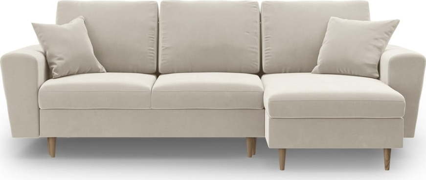 Béžová sametová rozkládací/s úložným prostorem rohová pohovka Kyoto – Cosmopolitan Design Cosmopolitan design