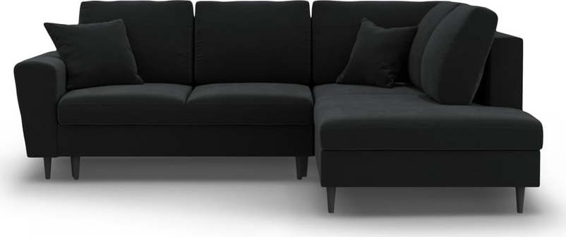 Černá sametová rozkládací/s úložným prostorem rohová pohovka (pravý roh/do L) Kyoto – Cosmopolitan Design Cosmopolitan design
