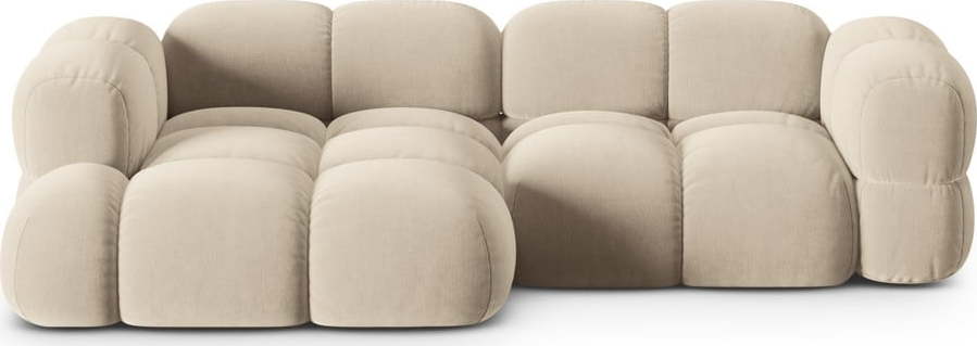 Béžová sametová rohová pohovka (levý roh/s lenoškou) Loretto – Cosmopolitan Design Cosmopolitan design