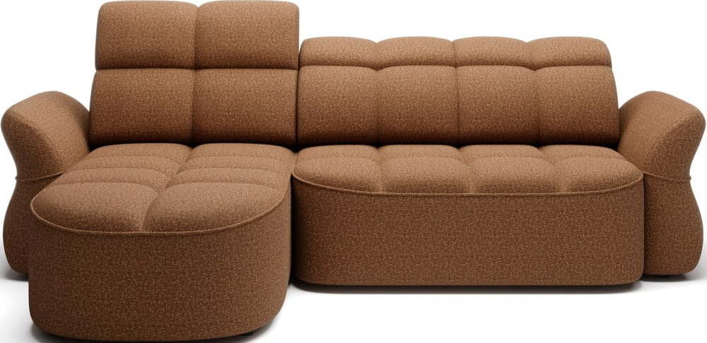 Žlutá/hnědá sametová rozkládací/s úložným prostorem rohová pohovka (levý roh/s lenoškou) Beneth – ELTAP ELTAP