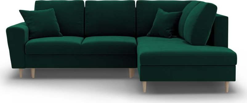 Zelená sametová rozkládací/s úložným prostorem rohová pohovka (pravý roh/do L) Kyoto – Cosmopolitan Design Cosmopolitan design