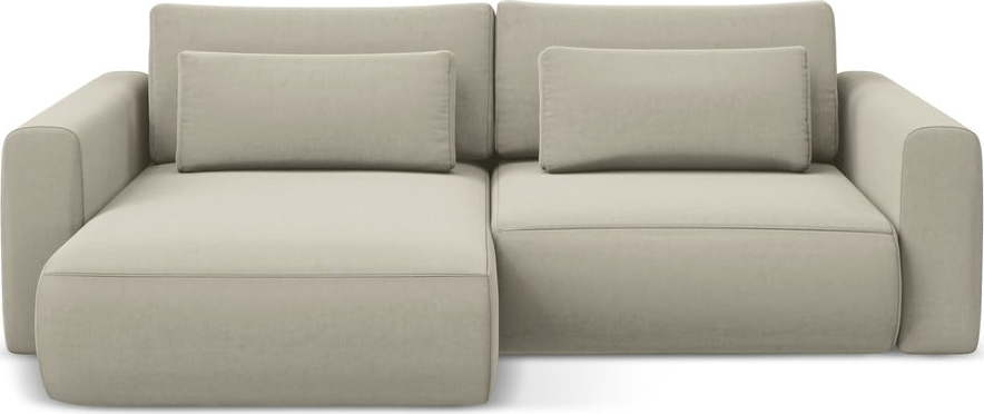 Béžová sametová rozkládací/s úložným prostorem rohová pohovka (levý roh/s lenoškou) Kapua – Makamii Makamii