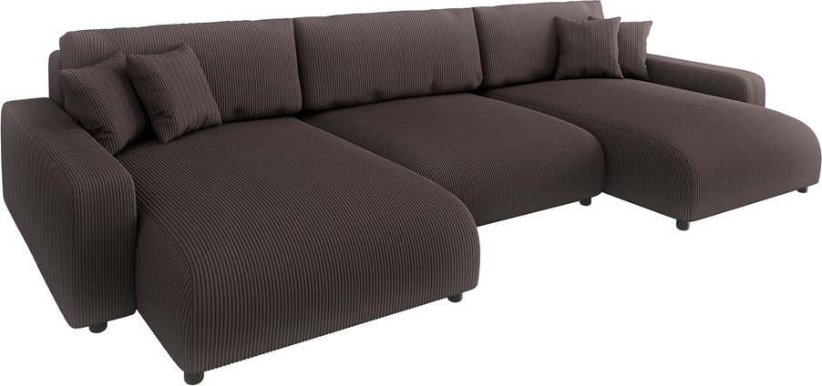 Hnědá manšestrová rozkládací/s úložným prostorem rohová pohovka Sara – Ropez Ropez