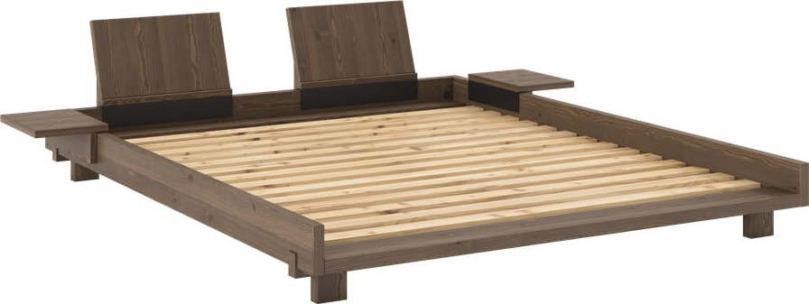 Hnědá dvoulůžková postel z borovicového dřeva s roštem 160x200 cm Social – Karup Design Karup
