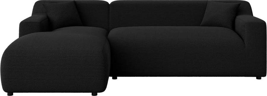 Černá manšestrová rohová pohovka (levý roh/s lenoškou) Martin – Ropez Ropez