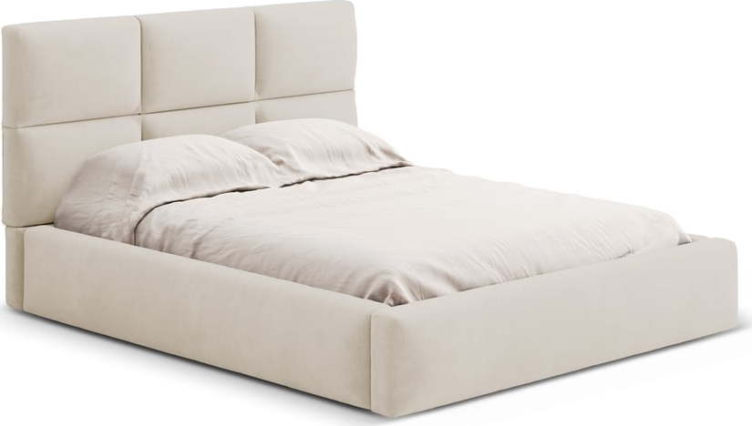 Béžová čalouněná dvoulůžková postel s úložným prostorem s roštem 180x200 cm Libera – Windsor & Co Sofas Windsor & Co Sofas
