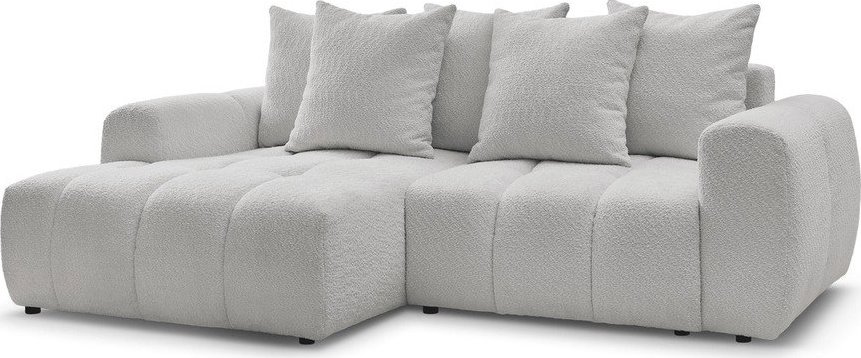 Světle šedá rozkládací/s úložným prostorem rohová pohovka z textilie bouclé (levý roh/s lenoškou) Roxelane – Bobochic Paris Bobochic Paris