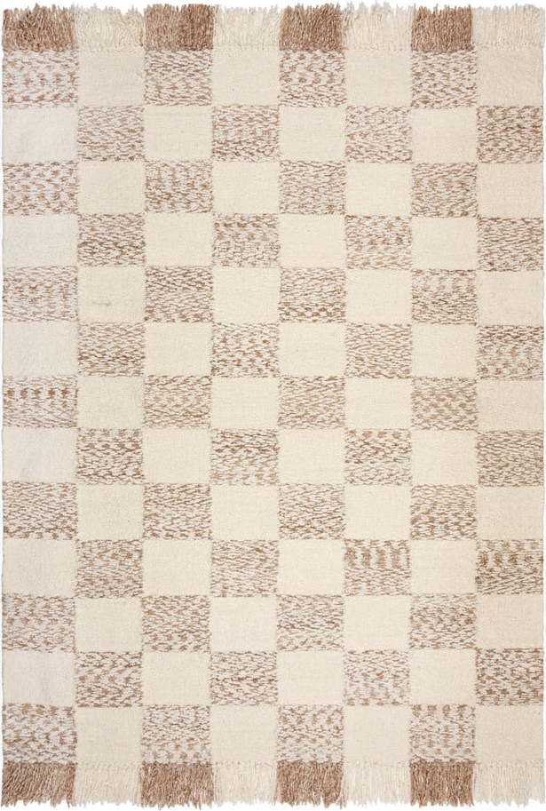 Krémový/v přírodní barvě ručně tkaný koberec s příměsí vlny 200x300 cm Eric Checkboard – Flair Rugs Flair Rugs
