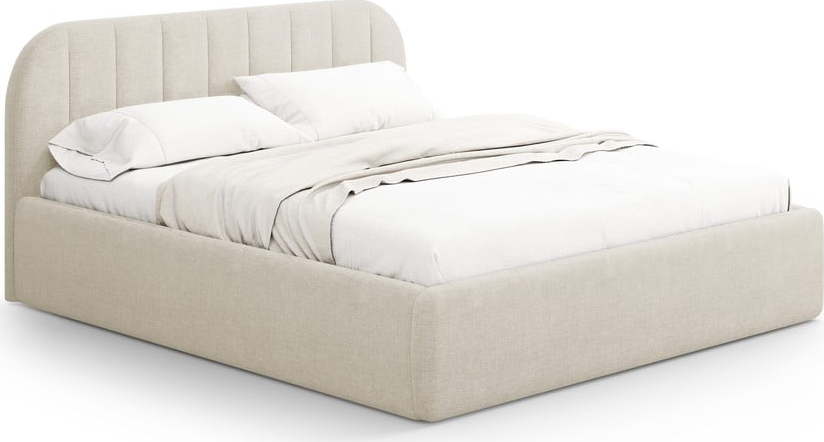 Krémová čalouněná dvoulůžková postel s úložným prostorem s roštem 140x200 cm Juno – Windsor & Co Sofas Windsor & Co Sofas