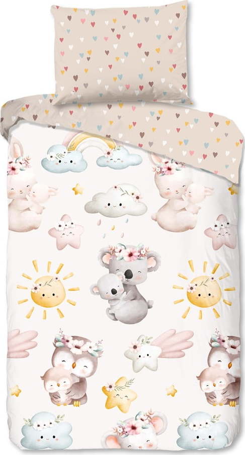 Hnědé/béžové bavlněné dětské povlečení na jednolůžko 140x200 cm Hugs – Good Morning GOOD MORNING