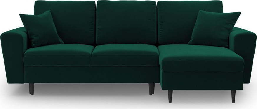 Zelená sametová rozkládací/s úložným prostorem rohová pohovka Kyoto – Cosmopolitan Design Cosmopolitan design