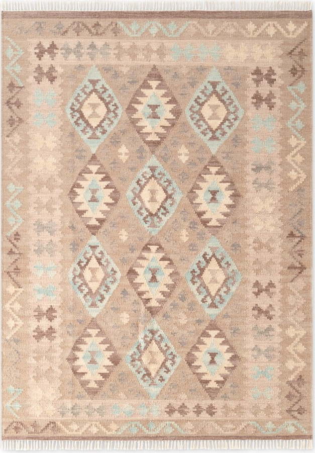 Světle modrý/béžový oboustranný ručně tkaný vlněný koberec 200x290 cm Kamal Dune – Nouristan Hanse Home