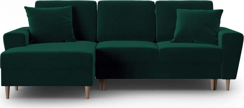 Zelená sametová rozkládací/s úložným prostorem rohová pohovka (levý roh/s lenoškou) Kyoto – Cosmopolitan Design Cosmopolitan design