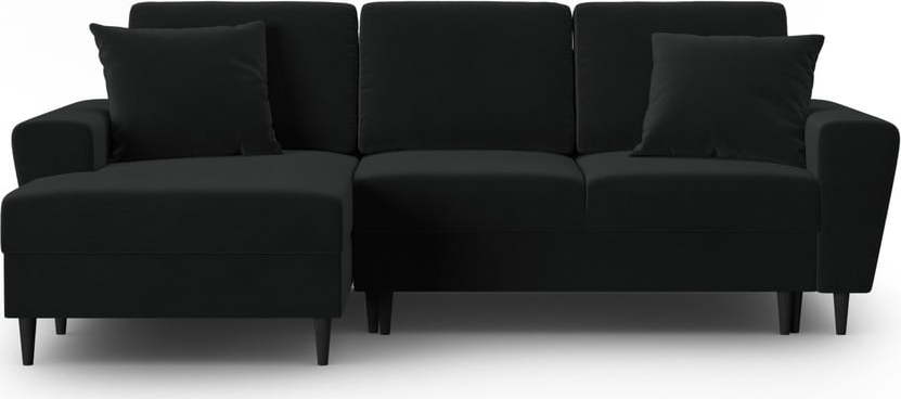 Černá sametová rozkládací/s úložným prostorem rohová pohovka (levý roh/s lenoškou) Kyoto – Cosmopolitan Design Cosmopolitan design