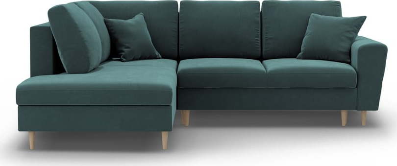 Sametová rozkládací/s úložným prostorem rohová pohovka v petrolejové barvě (levý roh/do L) Kyoto – Cosmopolitan Design Cosmopolitan design
