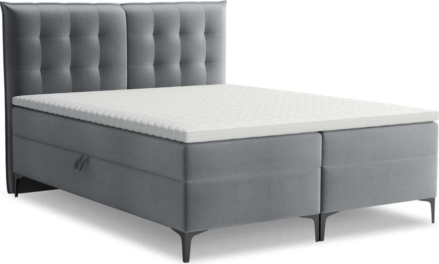 Šedá boxspring postel s úložným prostorem 140x200 cm Mikana – Makamii Makamii