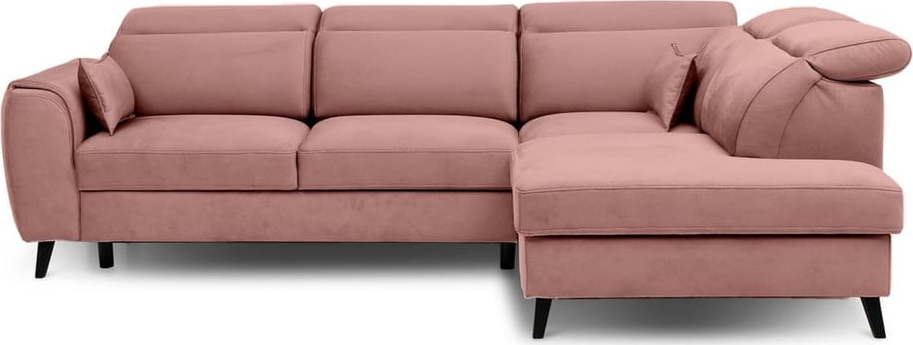 Růžová sametová rozkládací/s úložným prostorem rohová pohovka (pravý roh/do L) Noble – ELTAP ELTAP