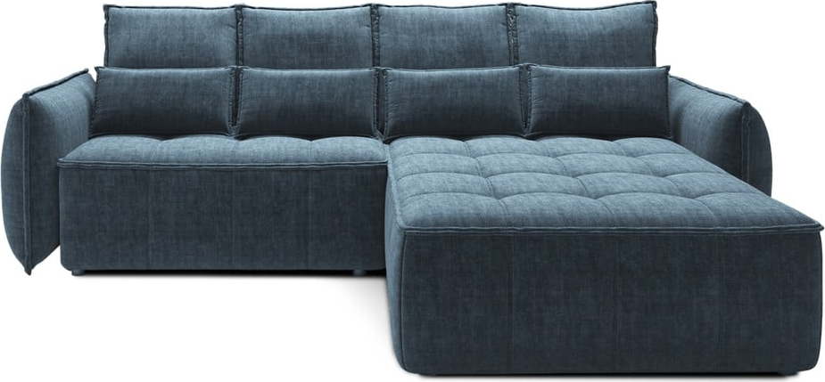 Modrá sametová rozkládací/s úložným prostorem rohová pohovka (pravý roh/s lenoškou) Campo – ELTAP ELTAP
