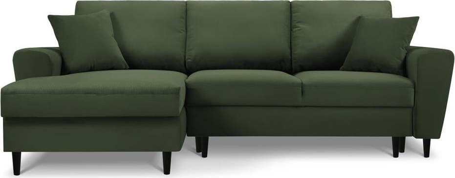 Zelená manšestrová rozkládací/s úložným prostorem rohová pohovka (levý roh/s lenoškou) Kyoto – Cosmopolitan Design Cosmopolitan design