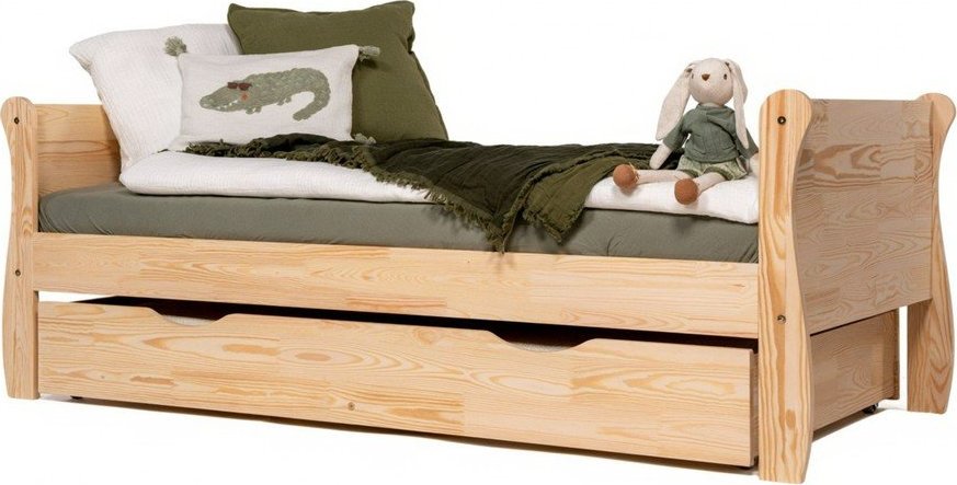 Dětská postel z borovicového dřeva s výsuvným lůžkem s úložným prostorem s roštem 90x180 cm v přírodní barvě Roma – Adeko Adeko