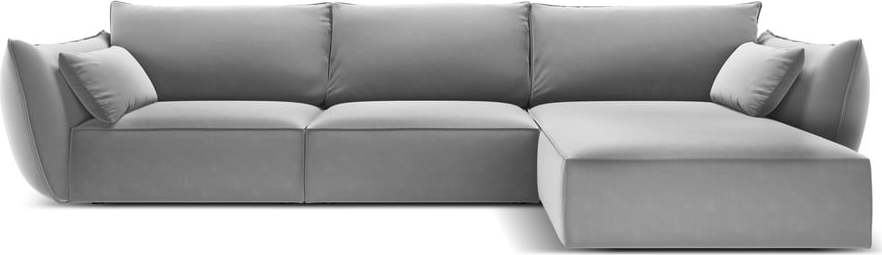Světle šedá sametová rohová pohovka (pravý roh/s lenoškou) Vanda – Mazzini Sofas Mazzini Sofas
