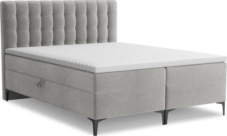 Světle šedá boxspring postel s úložným prostorem 160x200 cm Puhala – Makamii Makamii