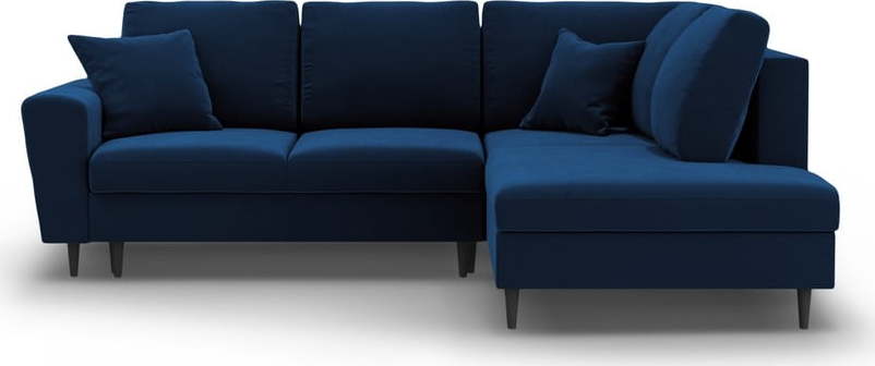 Modrá sametová rozkládací/s úložným prostorem rohová pohovka (pravý roh/do L) Kyoto – Cosmopolitan Design Cosmopolitan design