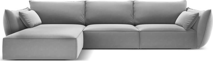 Světle šedá sametová rohová pohovka (levý roh/s lenoškou) Vanda – Mazzini Sofas Mazzini Sofas