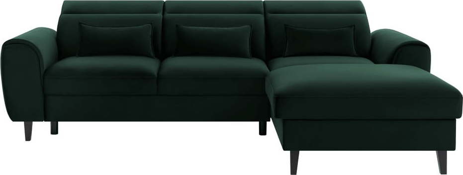 Tmavě zelená sametová rozkládací/s úložným prostorem rohová pohovka (pravý roh/s lenoškou) Foble – ELTAP ELTAP