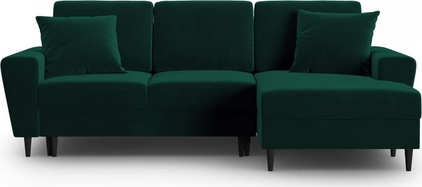 Zelená sametová rozkládací/s úložným prostorem rohová pohovka (pravý roh/s lenoškou) Kyoto – Cosmopolitan Design Cosmopolitan design