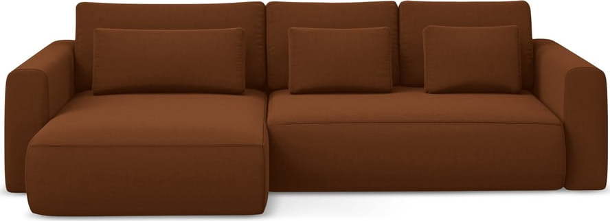 Sametová rozkládací/s úložným prostorem rohová pohovka v terakotové barvě (levý roh/s lenoškou) Kapua – Makamii Makamii