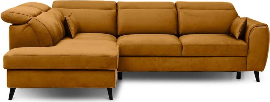 Žlutá sametová rozkládací/s úložným prostorem rohová pohovka (levý roh/do L) Noble – ELTAP ELTAP