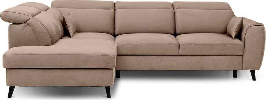 Světle hnědá sametová rozkládací/s úložným prostorem rohová pohovka (levý roh/do L) Noble – ELTAP ELTAP