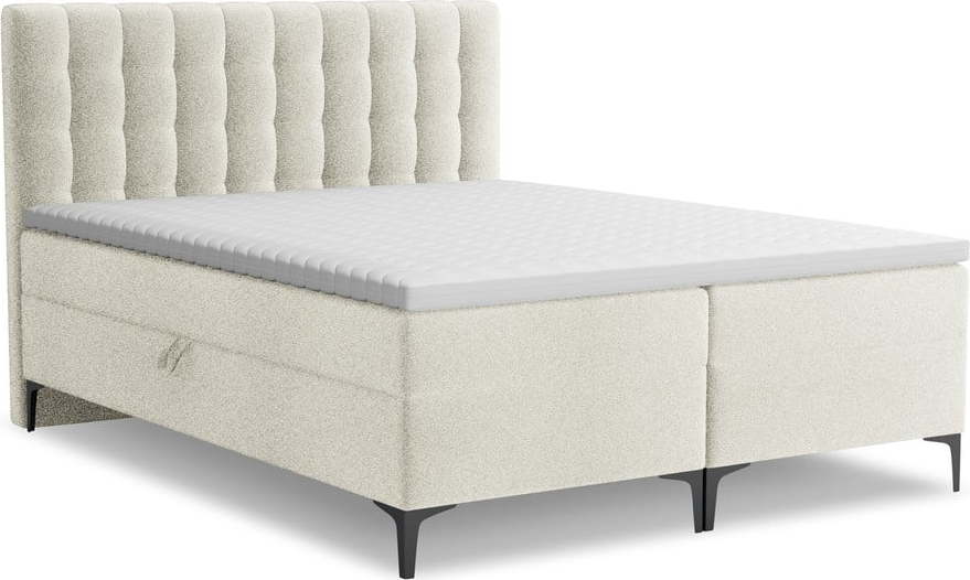 Béžová boxspring postel s úložným prostorem 140x200 cm Puhala – Makamii Makamii