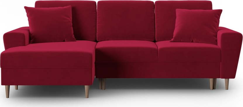 Červená sametová rozkládací/s úložným prostorem rohová pohovka (levý roh/s lenoškou) Kyoto – Cosmopolitan Design Cosmopolitan design