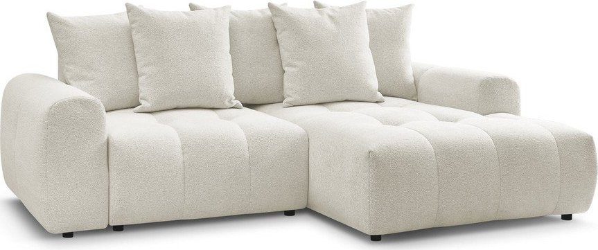 Bílá žinylková rozkládací/s úložným prostorem rohová pohovka (pravý roh/s lenoškou) Roxelane – Bobochic Paris Bobochic Paris