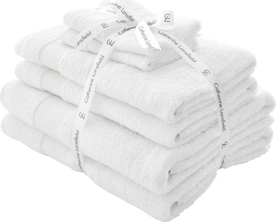 Bílé froté bavlněné ručníky a osušky v sadě 6 ks Anti-Bacterial – Catherine Lansfield Catherine Lansfield