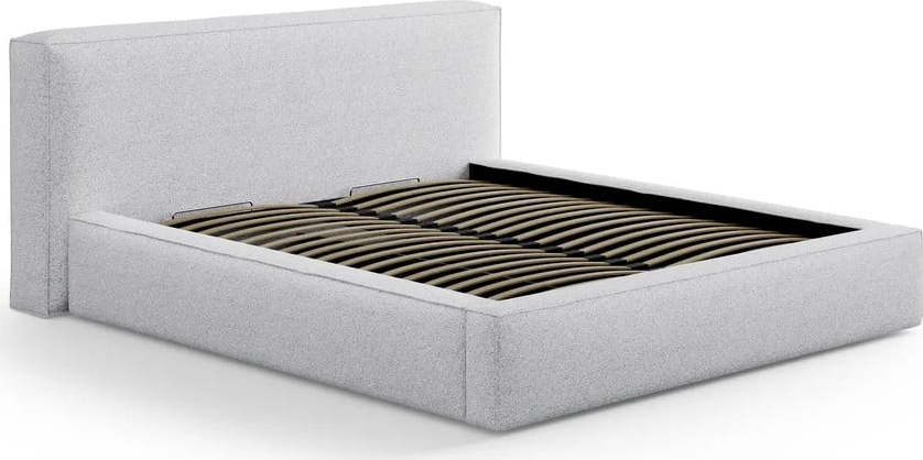 Světle šedá čalouněná dvoulůžková postel s úložným prostorem s roštem 140x200 cm Simon Olivia – Micadoni Micadoni