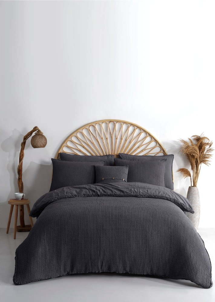 Antracitové povlečení na dvoulůžko/prodloužené z bavlny Renforcé 240x220 cm Waffle Striped – Mila Home Luxury Mila Home Luxury
